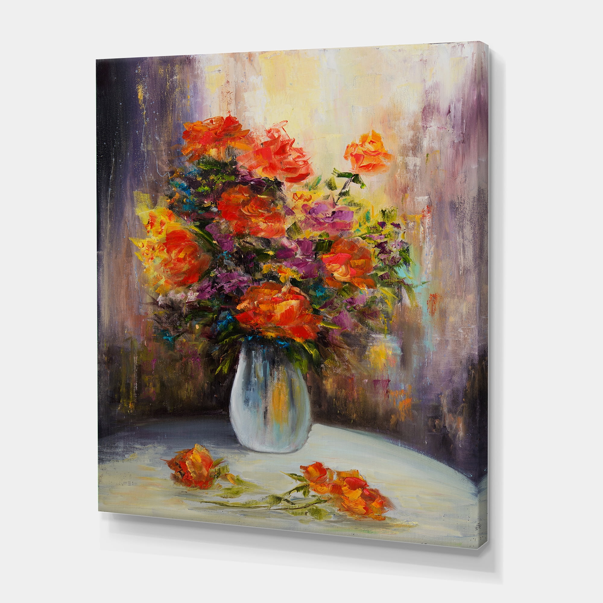 Designart ' Still Life Bouquet With Yellow and Red Flowers ' Traditional Canvas Wall Art Print