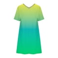 thumbnail image 3 of Busydd Womens Summer Dresses Stylish Colorful Gradient Print Midi Dress Casual Flowy Loose Mini Dress Short Sleeve Deep V Neck Sundress Fashion Beack T-Shirt Dress, 3 of 4