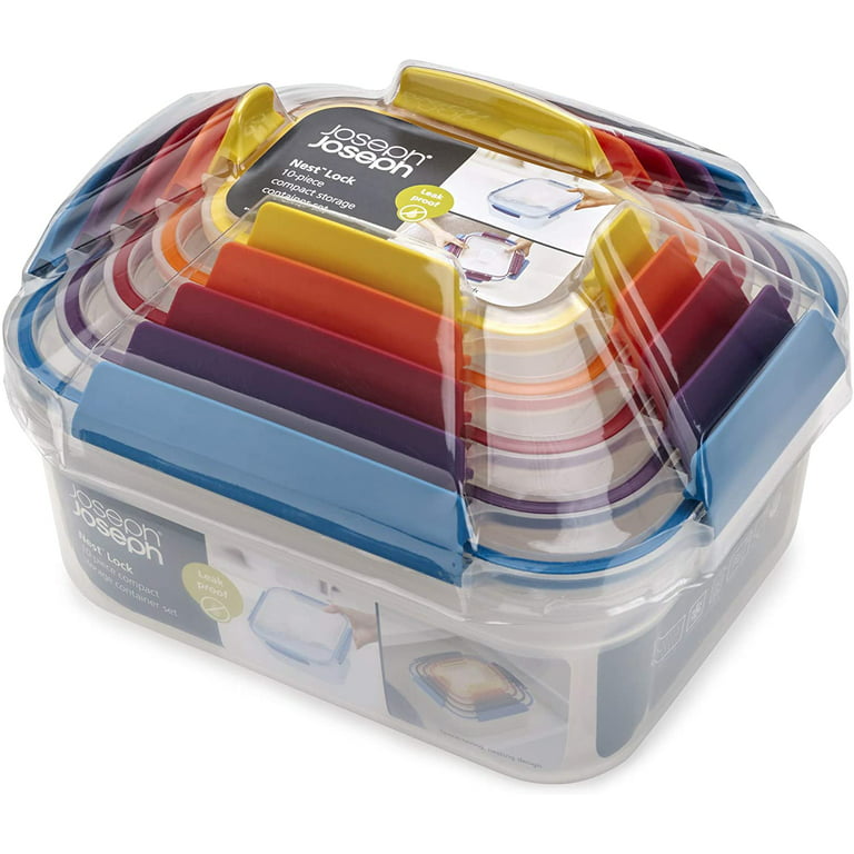 Joseph Joseph Nest Lock Plastic BPA Free Food Storage Container Set with  Lockable Airtight Leakproof Lids, 10-Piece, Multi-Color