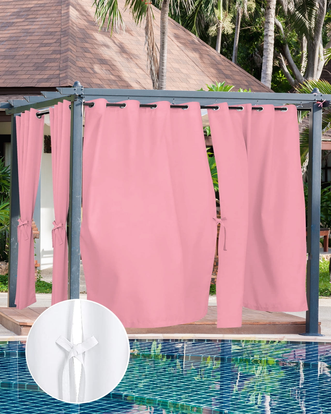 nqOlkjepod Outdoor Curtains for Patio Waterproof, Pink Outdoor Privacy Panels Grommet, Pure Pink Blackout Outside Curtains for Porch/Cabana/Pergola/Gazebo 54"x95", 2 Panels