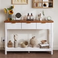 thumbnail image 6 of Pusnapku 47" Console Table, Fluted Wood Foyer Table with Charging Station, Narrow Couch Desk with Storage Shelf and 3 Drawers for Living Room, Hallway, 6 of 9