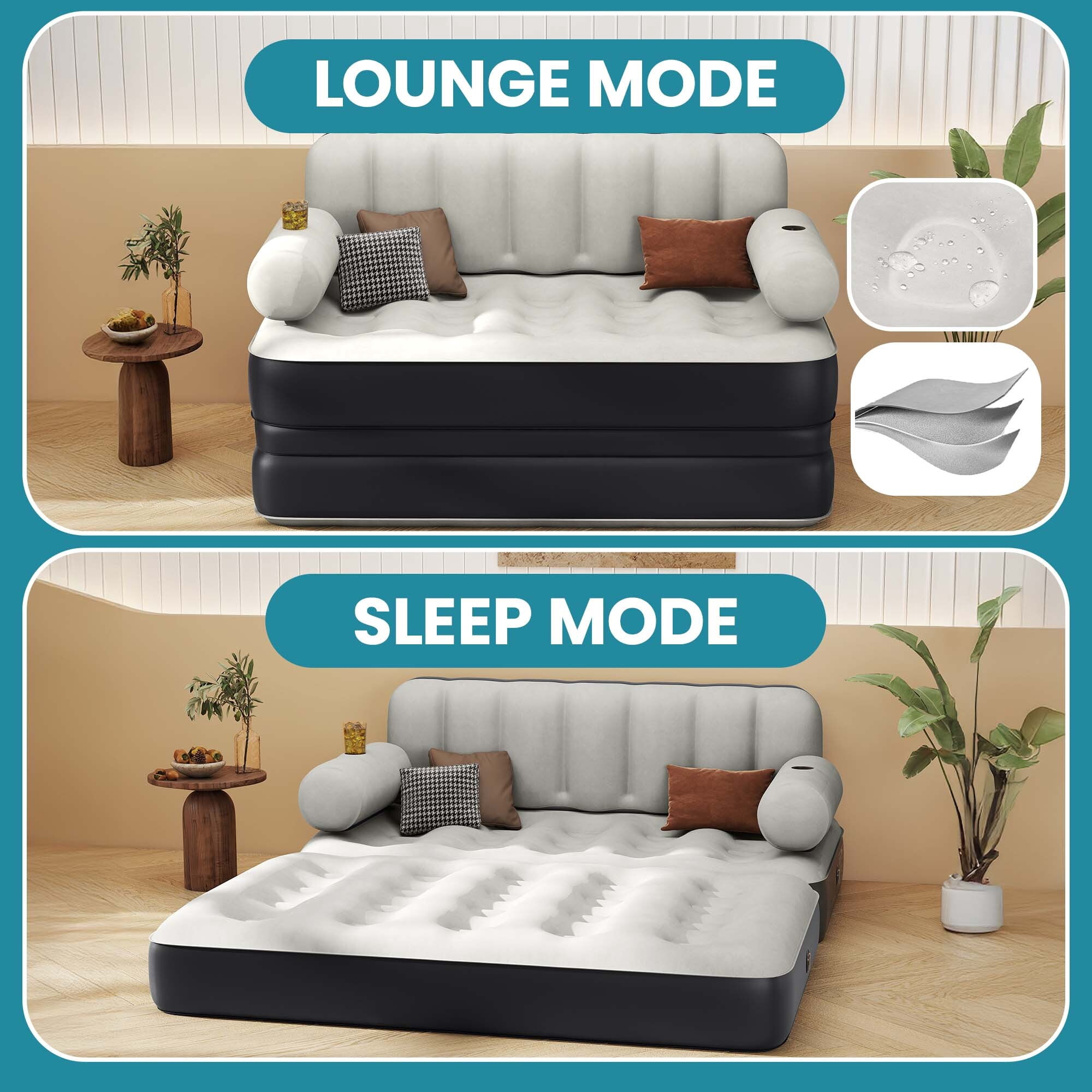 Uforic Queen Air Sofa Bed Mattress with Headboard & Pump for Home Camping Guests, Gray