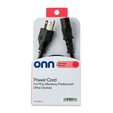 onn Universal AC Power Cord, 6ft Compatible with Computer Monitors, Printers and Other Devices, Black