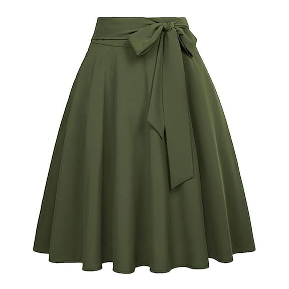 Womens Skirts Solid A Line Skirt With Pockets High Waist Flared Midi Skirts