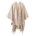 thumbnail image 1 of Women's Fashion Stripe Color Block Cloak Shawl Cardigan Warm Windproof Wrap for Autumn Spring Winter, 1 of 3
