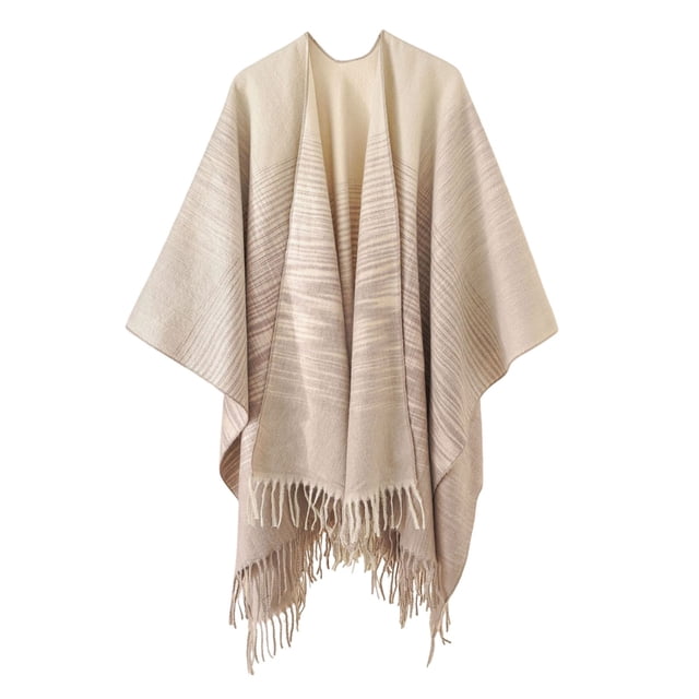 Women's Fashion Stripe Color Block Cloak Shawl Cardigan Warm Windproof Wrap for Autumn Spring Winter