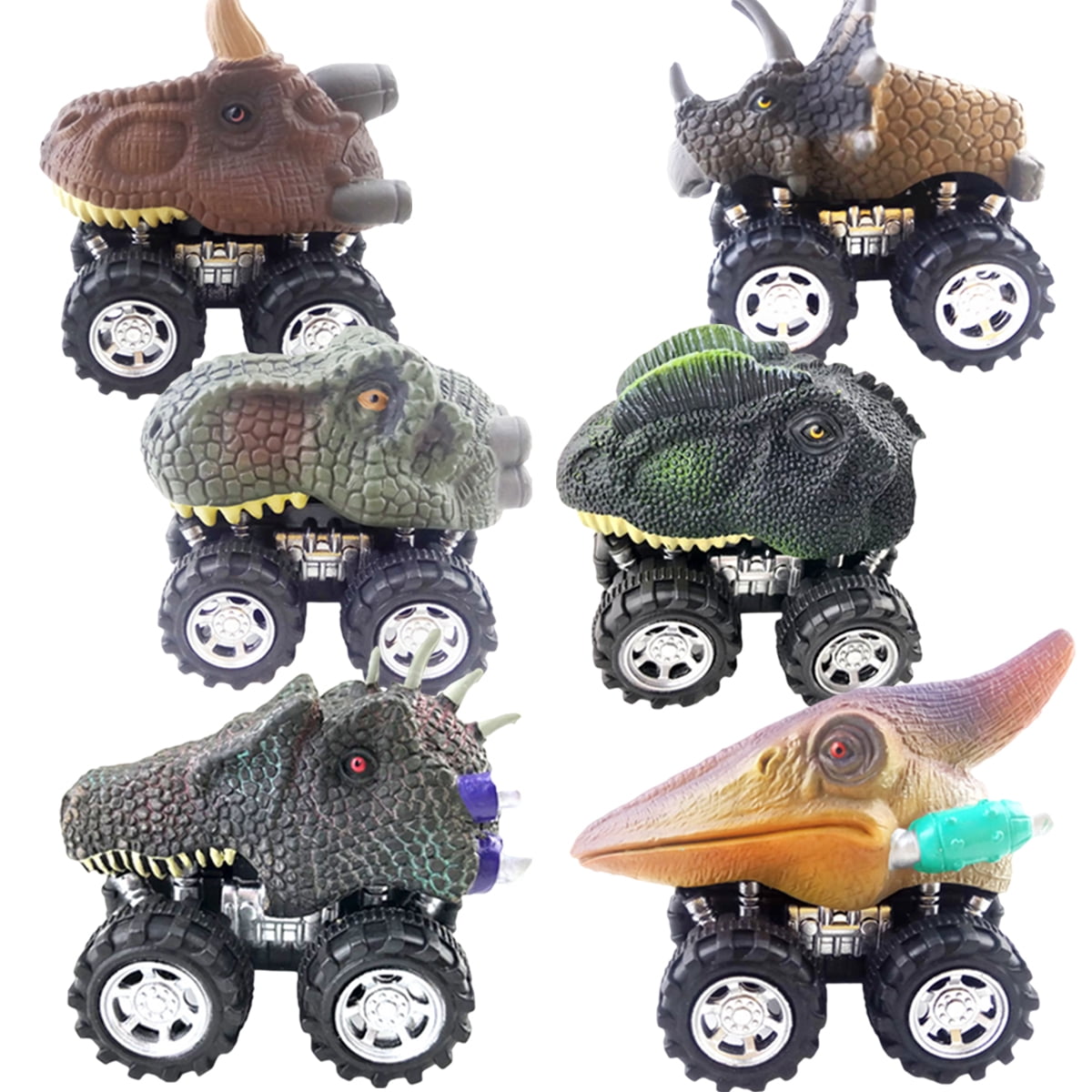 Pull Back Dinosaur Car Toys 6 Pack Dino Toys for 3 Year Old Boys and