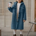 thumbnail image 5 of Mwjwdo Girls Winter Long Coat Thick Warm Sherpa Teddy Jacket Casual Button Down Fleece Overcoat Faux Fur Outwear Navy 120, 5 of 8
