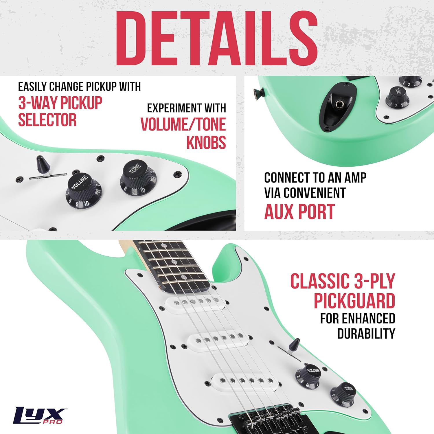 LyxPro CS 36” Beginner Electric Guitar Kit with Amp Cable, 6 Picks & Learner’s Guide - Green