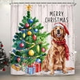 thumbnail image 2 of Winter Christmas Shower Curtain, Christmas Tree Christmas Cute Dog Holiday Scene Cute Shower Curtains for Bathroom, Winter Rustic Forest Bathroom Curtain, Shower Curtain Sets with Hooks 70X70IN, 2 of 3