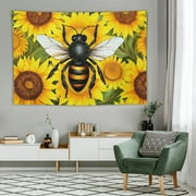 Creowell  Hippie Bee Tapestry, Sunflower Watercolor Art Tapestries Wall Hanging for Children Bedroom Living Room Decor Party Banner 60x40 Inch 60x40in