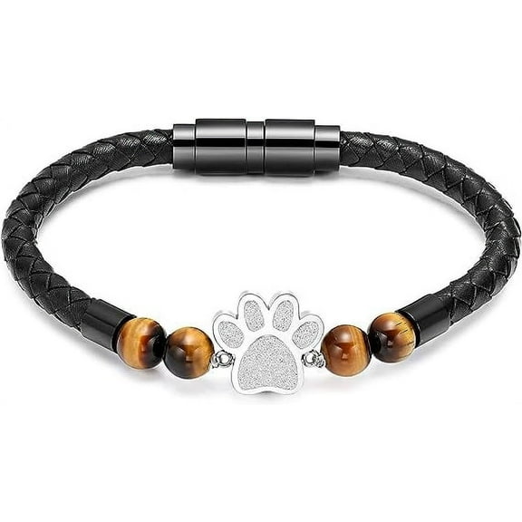 Leather Cremation Bracelet for Pet Ashes Paw Print Ashes Bracelet Memorial Urn Bracelet Stainless Steel Ashes Holder Cuff Bangle Leather Bracelet