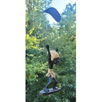 Handmade Wooden Primitive Tribal Skydiving on Skateboard Figurine Statue Funny Sculpture Tiki Bar Handcrafted Unique Gift Decor Accent Parachuting Hand Carved