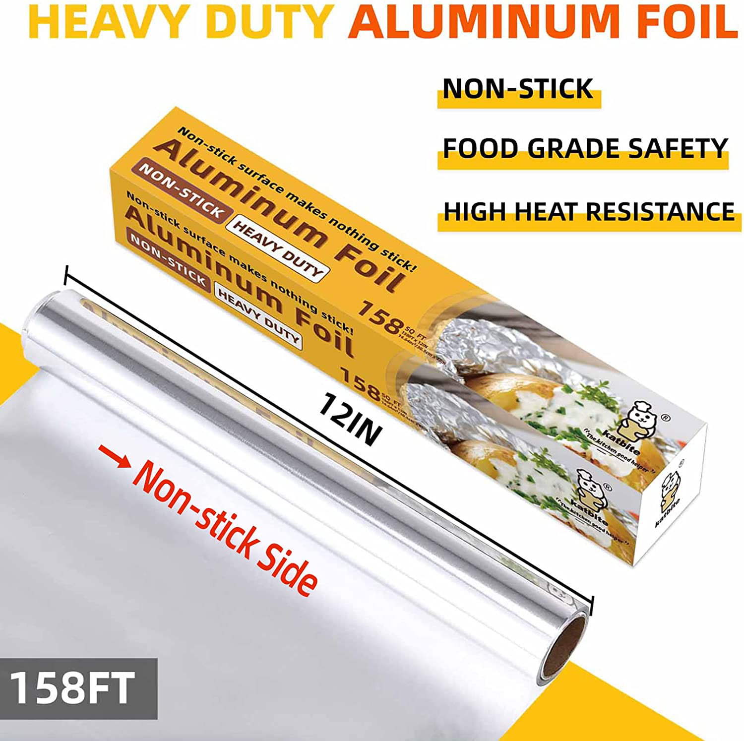 Katbite 2Pack 98 Sq Ft Non Stick Aluminum Foil Roll, 12 Inch Embossed  Grilling Nonstick Foil Wrap for Cooking, Roasting, BBQ, Baking, Catering  with