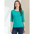 thumbnail image 3 of INSPIRE CHIC T-Shirt Classique Ajusté à Manches au Coude à Encolure Bateau pour Femmes, 3 of 6