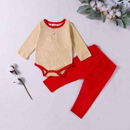 

Simplmasygenix Baby Tops Set Summer Outfits Newborn Baby Boys Girls Solid Romper Tops+Pants Pajamas Sleepwear Sets