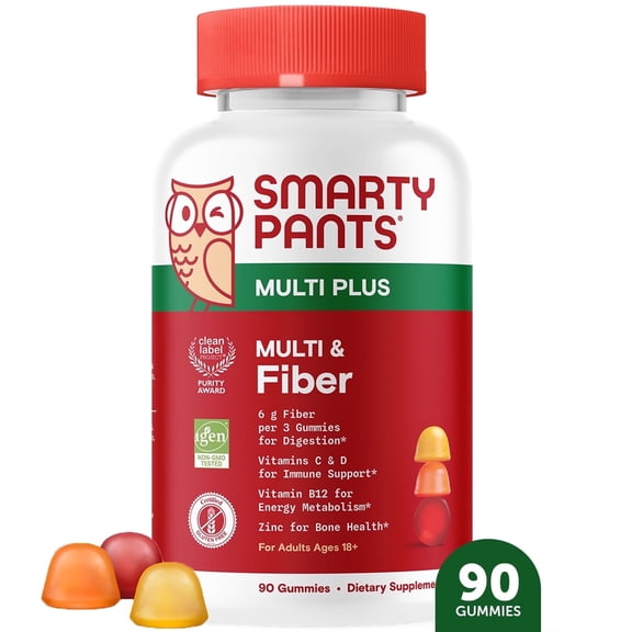 SmartyPants Adult Plus Multi & Fiber Gummies for Digestive Health, New Product, 90ct