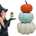 thumbnail image 2 of 3-Color Artificial Stacked Pumpkin Tower, 7.48" Mini Faux Pumpkin Decoration, Paintable Harvest Pumpkin Ornament, Reusable Fall Tabletop Decor for Halloween Thanksgiving Farmhouse Home Party, 2 of 10