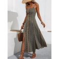 thumbnail image 6 of Women Boho Spaghetti Strap Maxi Dress Printed A Line Slit Flowy Summer Dress Green S, 6 of 10