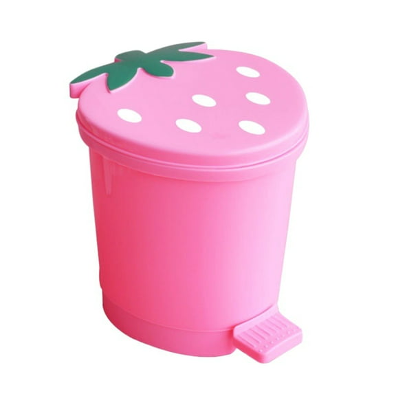 Cartoon Strawberry Shaped Trash Can Desktop Storage Bucket, Household Kitchen And Living Room Wastebasket With Lid And Pedal, Portable Car Bin For Daily Storage And