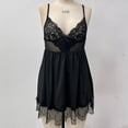 thumbnail image 4 of Women V Neck Nightwear Satin Sleepwear Lace Chemise Mini Nightgown Black A S, 4 of 7