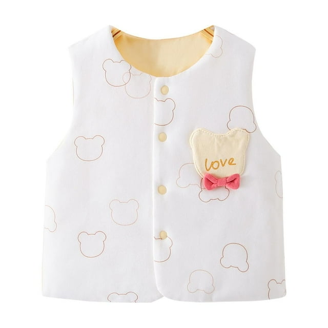 Veste Chaude pour Bébés Filles Garçons 2025 Gilet Rembourré en Coton Imprimé Ours Bébé Col Rond Jaune