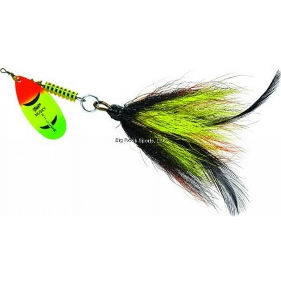 Mepps Musky Killer Bucktail Inline Spinner, Hot Orange Chartreuse, Black, Orange, & Yellow, 3/4 oz, Size 5/0