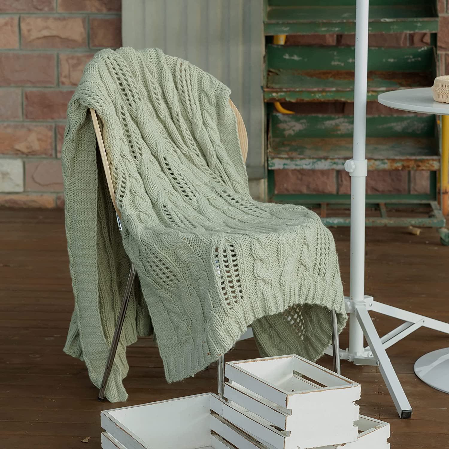 Amelie Home Cable Knit Decorative Sage Green Throw Blankets For Couch Soft Cozy And Lightweight 5htooq X 6htooq Other
