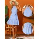 thumbnail image 2 of Vestido sin mangas para mujer a cuadros con cuello halter y cinturón vestidos de verano Azul XL, 2 of 6