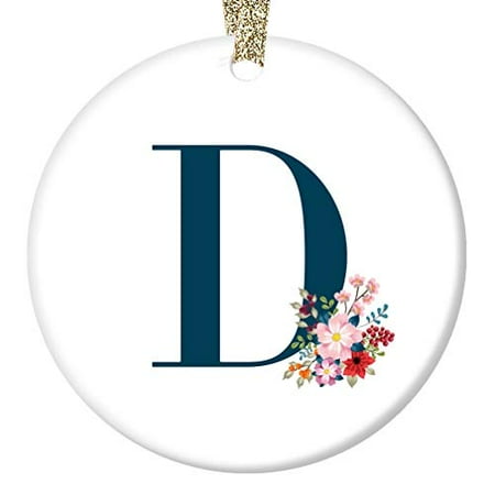 - D Initial Ornament, Girls Name D Initial Christmas Porcelain Ornament, 3