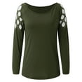 thumbnail image 3 of QELUSQELUS Women Plus Hollow Long Sleeve Scoop Neck Jewish Drilling Solid Daily T-Shirts, 3 of 4