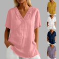 thumbnail image 2 of IWRICH Linen V Neck T Shirts for Women Summer Casual Short Sleeve Tunic Tops Comfy Solid Color Loose Fit Basic Tees Pink XXL, 2 of 7