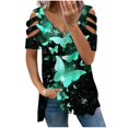 thumbnail image 1 of Elegante blusa estampada con cuello en V para mujer, camiseta suelta de manga corta con cremallera OAVQHLG3B Store  lin121212, 1 of 4