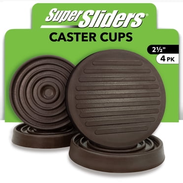 Super Sliders 2-1/2 Inch Rubber Caster Cups for Furniture Wheels, Prevents Sliding and Protects Floors – Brown, 4-Pack