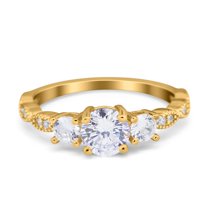 Yellow Tone, Simulated Cubic Zirconia Size-9 Three Stone Art Deco Vintage Engagement Bridal Ring 925 Sterling Silver