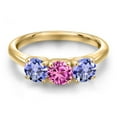 thumbnail image 3 of Gem Stone King 18K Yellow Gold Plated Silver Pink Created Sapphire and Blue Tanzanite Engagement Ring for Women | 1.47 Cttw | Round 5MM | Gemstone September Birthstone | Size 8, 3 of 6