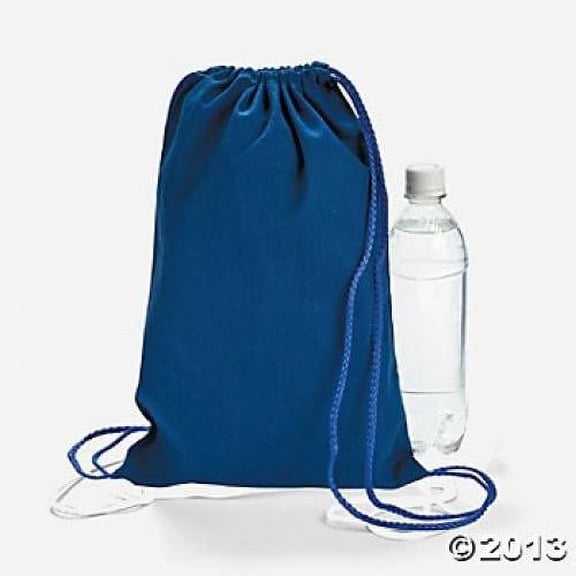 Blue Canvas Drawstring Backpacks - Party Favors - 12 Pieces