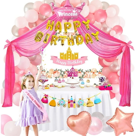 HTOOQ Décorations de Fête de Princesse - Fournitures de Fête d'Anniversaire  de Princesse Inclus Toile de