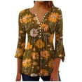 thumbnail image 2 of hxobax Daisy Floral Tunic Blouse Women's Summer Ruffle 3/4 Sleeve Tshirts V Neck Button Shirts Tops, 2 of 5