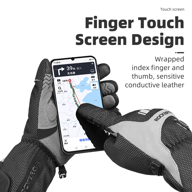 ROCKBROS Electric Winter Heating Gloves Rechargeable Thermal Mittens Cycling Gloves with Hidden Pocket Design Touchscreen Sensitive Waist Hook 3 Gear Adjustment Gloves
