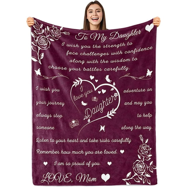 LHSHID Daughter Blanket Daughter Blankets from Mom Dad Birthday for Daughter I Love You Daughter Presents to My Daughter Daughter Soft Flannel Letter Throw Blanket 30"x40"