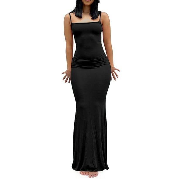 Vestido tipo body liso de mujer, vestido largo y ajustado para estar por casa, vestido maxi informal sin mangas para verano