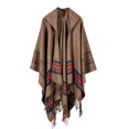 thumbnail image 1 of Nuevas mujeres de punto Poncho Cape con capucha de rayas de gran tamaño Cardigan suéter Long Shawl S Abanopi Beige, 1 of 5
