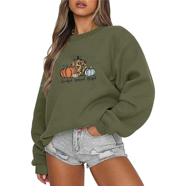 Wolfast Hauts à Manches Longues pour Femmes Mode Décontractée Femmes Chandail en Molleton Imprimé Col Rond Manches Longues Blouse