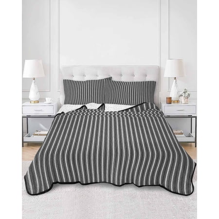 Quilts Queen Size Geometric Grey Soft Comforter Bedding Set for Bed Abstract Contemporary Minimalist Line Lightweight Quilted Bedspread with Pillow Cover(2 Pieces) for All Season 90x96 Inch