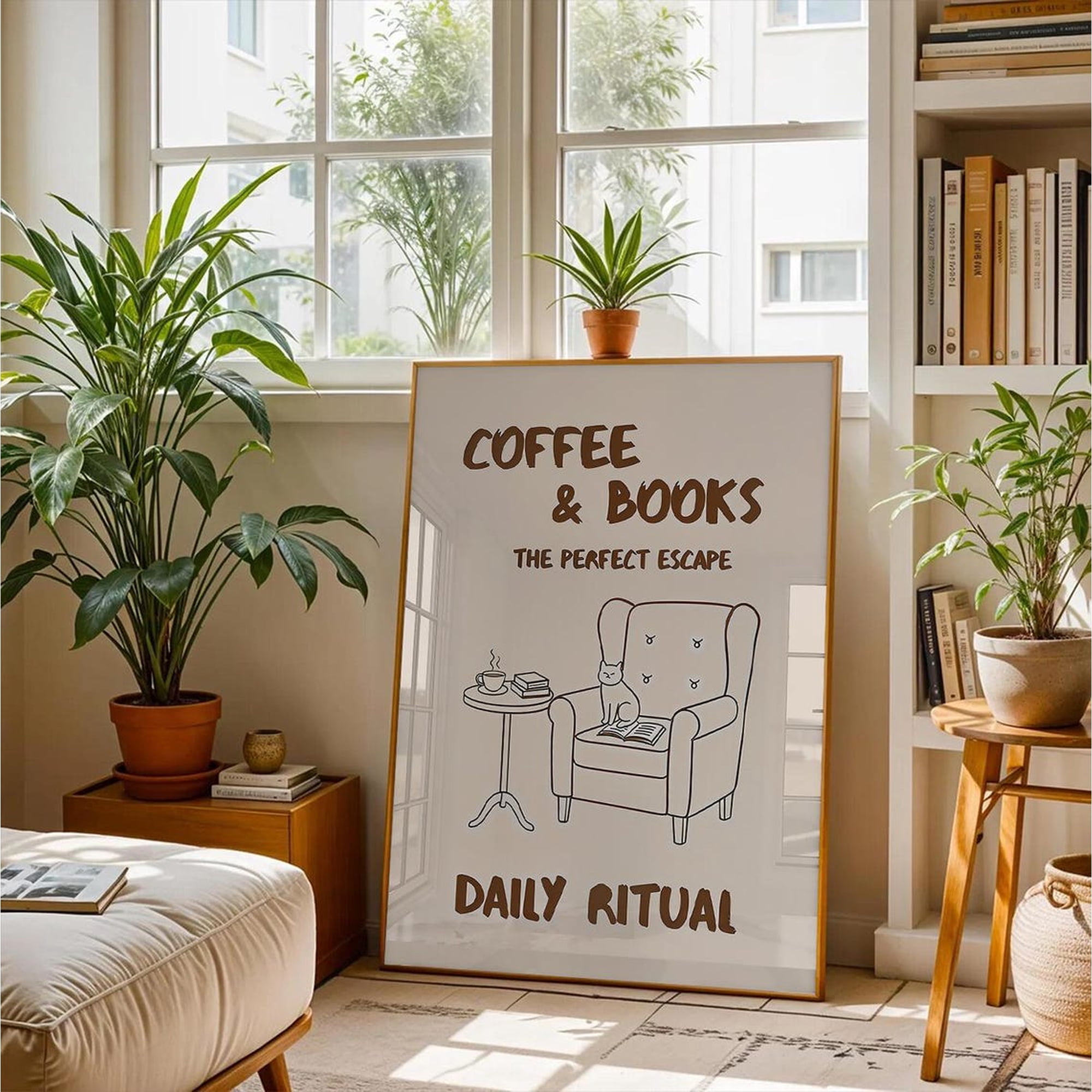 Coffee Books Wall Art Daily Ritual Reading Nook Decor Book Lover Gift Cozy