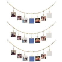 3PCS Hanging Photo Display Wall Decor, Boho Wooden Bead Garland Collage Picture Frame with 7 Wood Clips for Home, Office