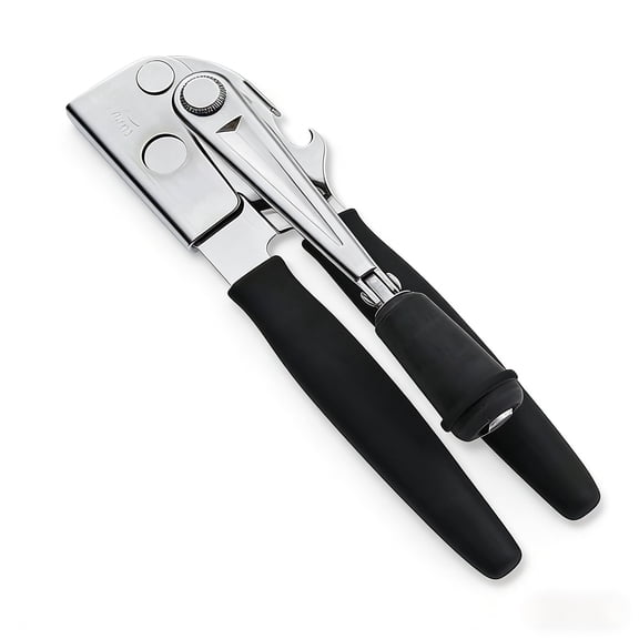 Manual Heavy-Duty Can Opener – Smooth-Edge Hand Crank Opener, Commercial Can Opener with Rubber-Coated Long Comfort Grip Handles, Folding Design for Storage, Works with Most Can Sizes