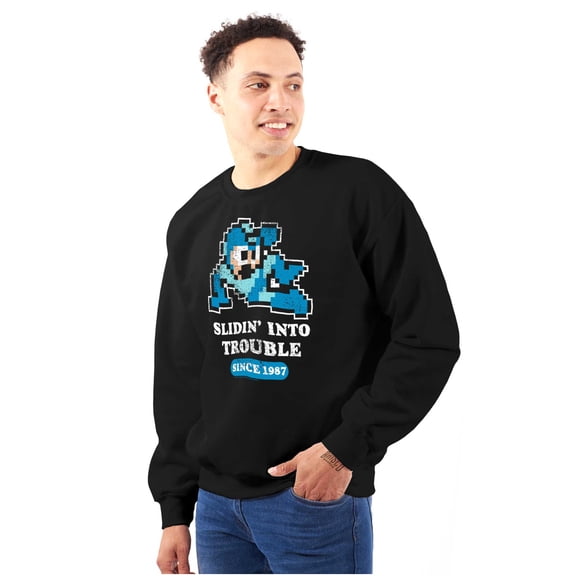 Mega Man Cartoon Slidin Into Trouble Unisex Plus Size Sweatshirt Brisco Brands 2X