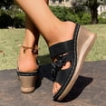 thumbnail image 4 of Women's Wedge Sandals Cute Flower Platform Slip on High Heeled Slides Open Toe Cork Wedges Heels Summer Dressy Shoes Black Size 7, 4 of 9